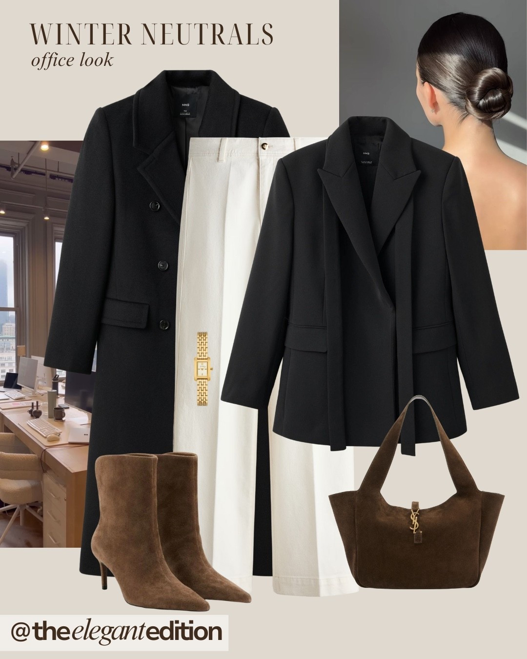 WINTER NEUTRALS - OFFICE LOOK 🖤🤍
black blazer oversized tailored white straight pants trousers cream ivory brown suede ankle boots heeled pointed toe brown suede hobo bag YSL tote gold vintage watch fashion autumn winter office outfit work wear business casual elegant sophisticated neutral style

#LTKeurope #LTKstyletip #LTKworkwear