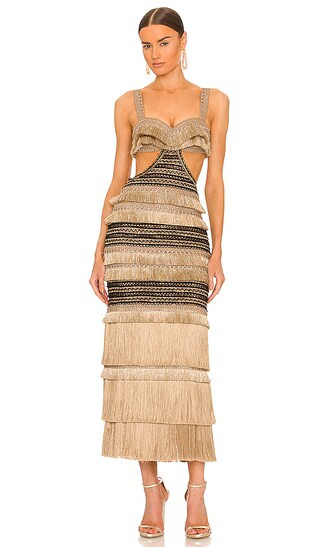 Fringe Trimmed Cutout Maxi Dress in Gold | Revolve Clothing (Global)