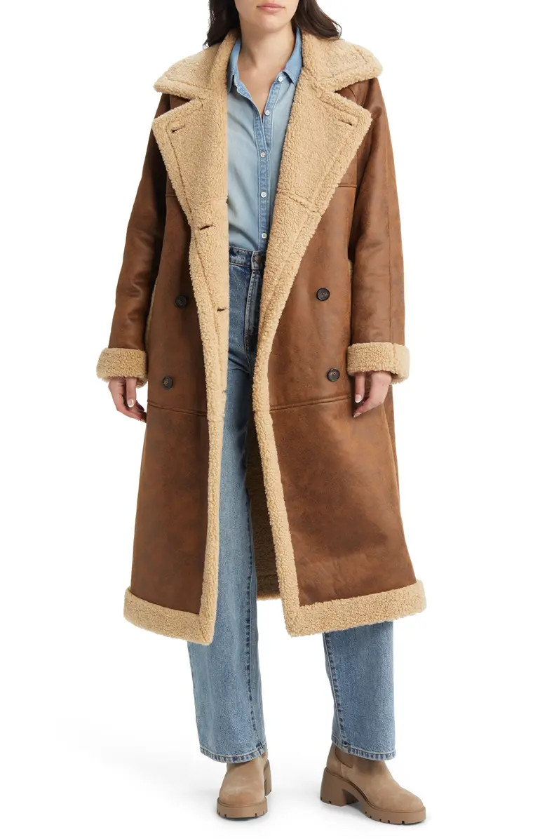 Notch Collar Faux Shearling Coat | Nordstrom
