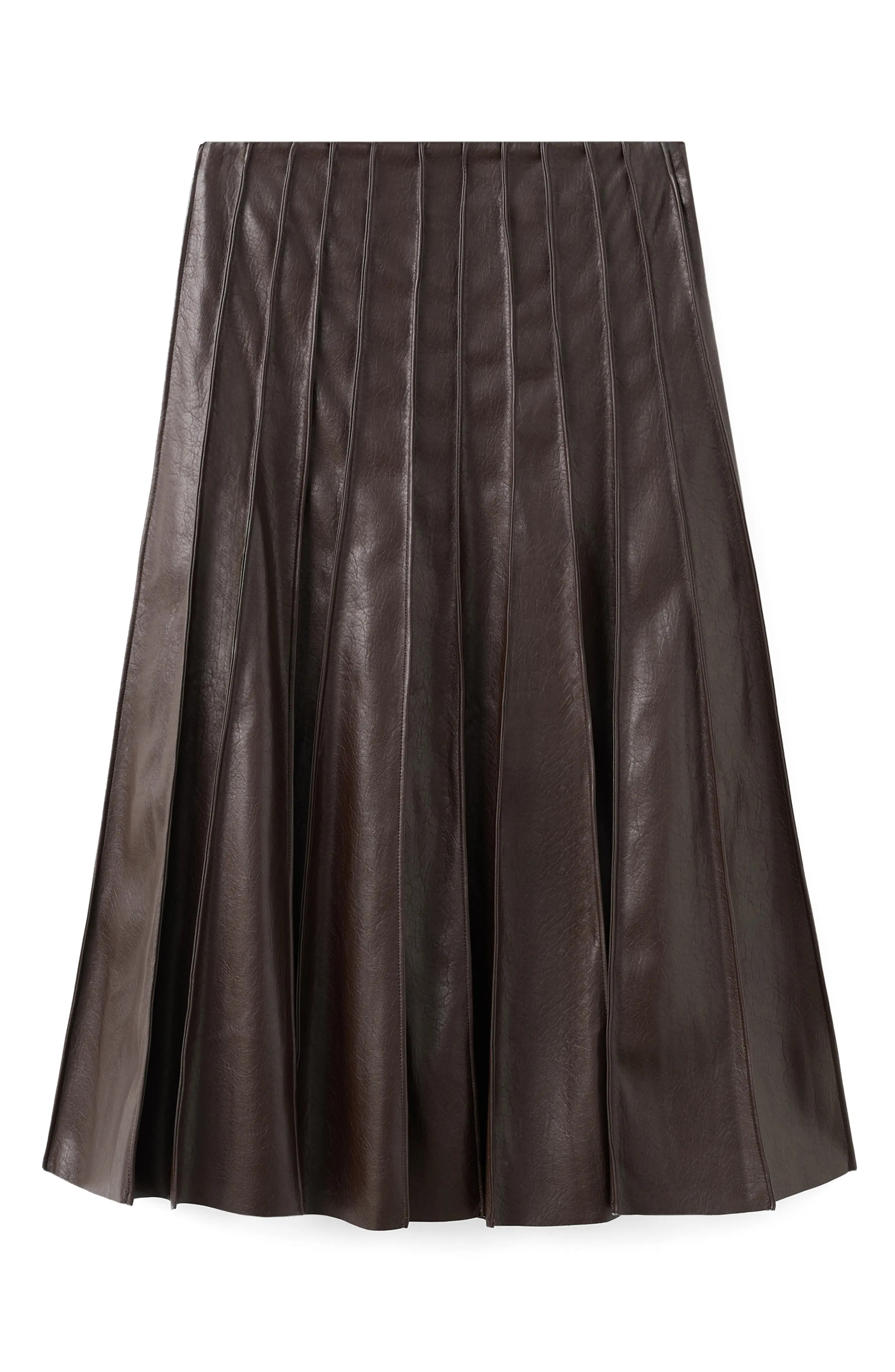 MANGO Dalia Pleated Faux Leather Midi Skirt in Brown at Nordstrom, Size 4 | Nordstrom