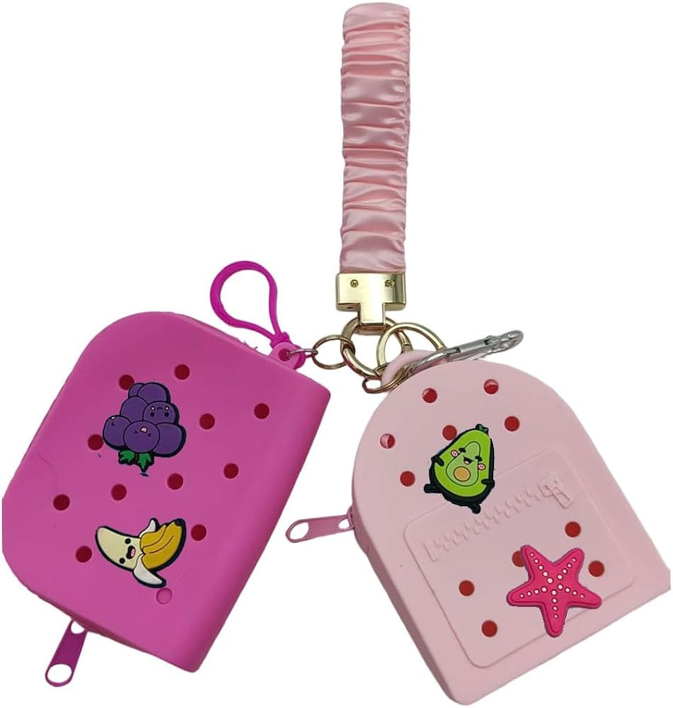 Coin Purse Keychain, Dual Pouch Wristlet Wallet with Charms, Silicone Round Carrying Pouch (Pink) | Amazon (US)