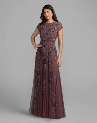 Purple Floral Embellished Cap Sleeve Gown | Mac Duggal