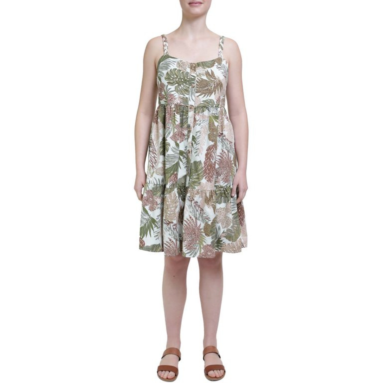 Beach Lunch Lounge Womens Braided Strap Button Front Tier Dress | Walmart (US)