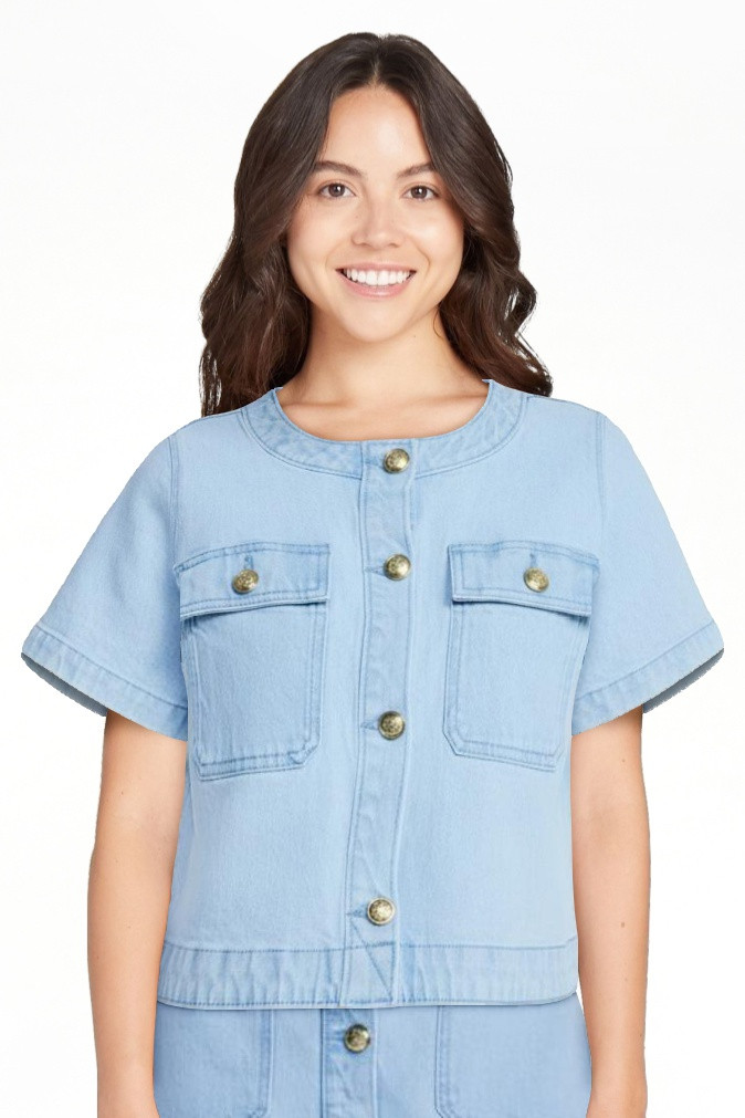 Free Assembly Women's Cropped Denim Jacket with Short Sleeves, Sizes XS-XXL | Walmart (US)