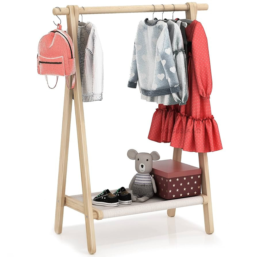 Dress up Rack, Child Garment Rack, Kids Clothing Rack with Storage Shelf (Natural Beech, 29.5" L ... | Amazon (US)