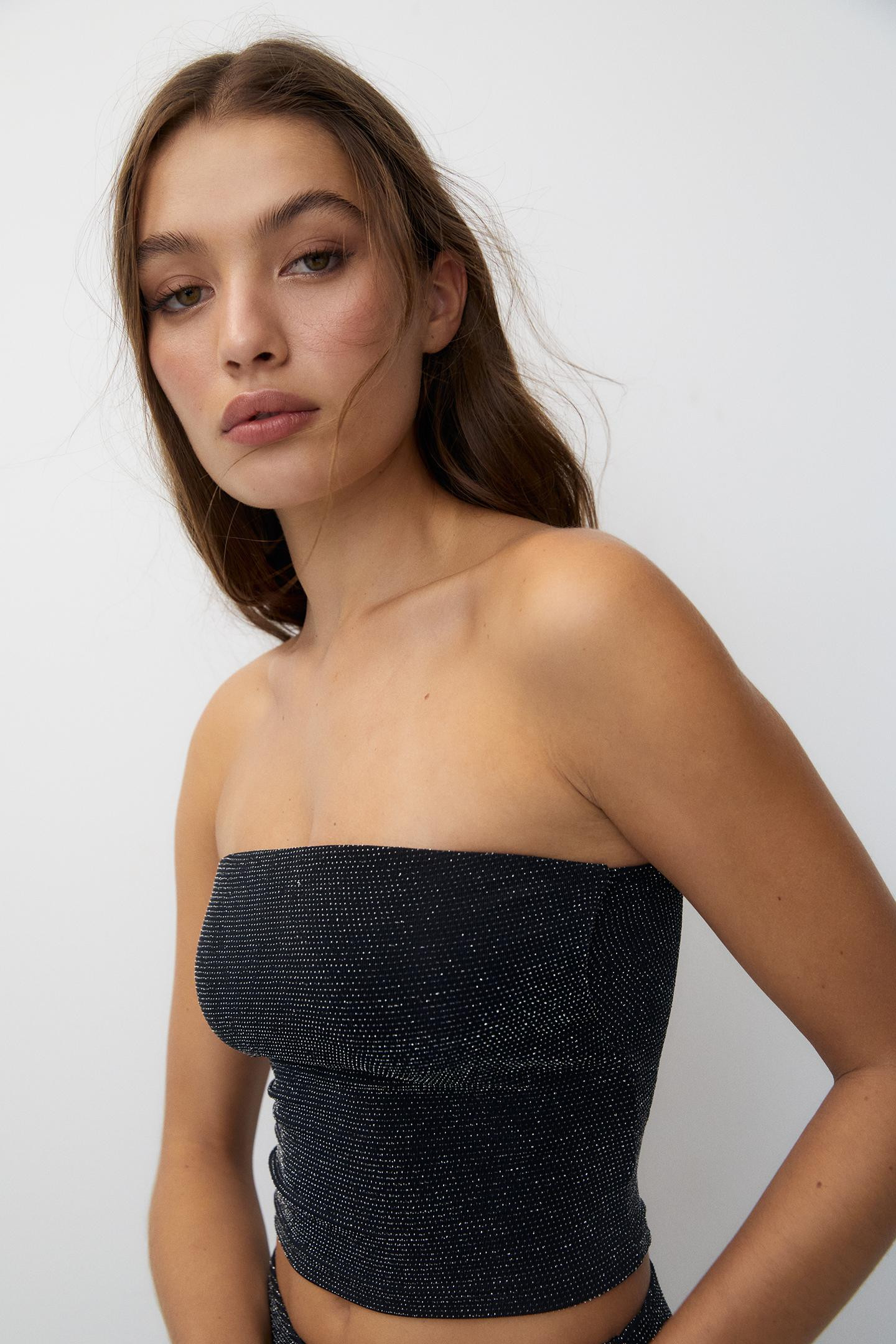 Shimmery fabric bandeau top | PULL and BEAR UK