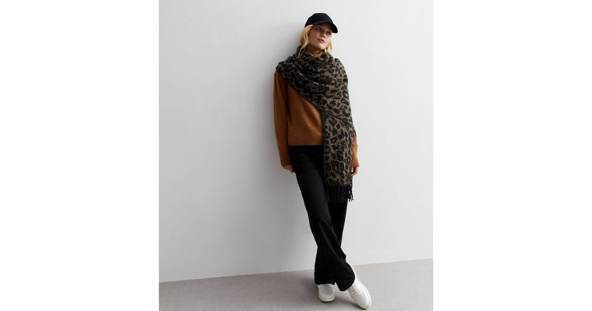 PIECES Brown Leopard Print Tassel Scarf | New Look | New Look (UK)