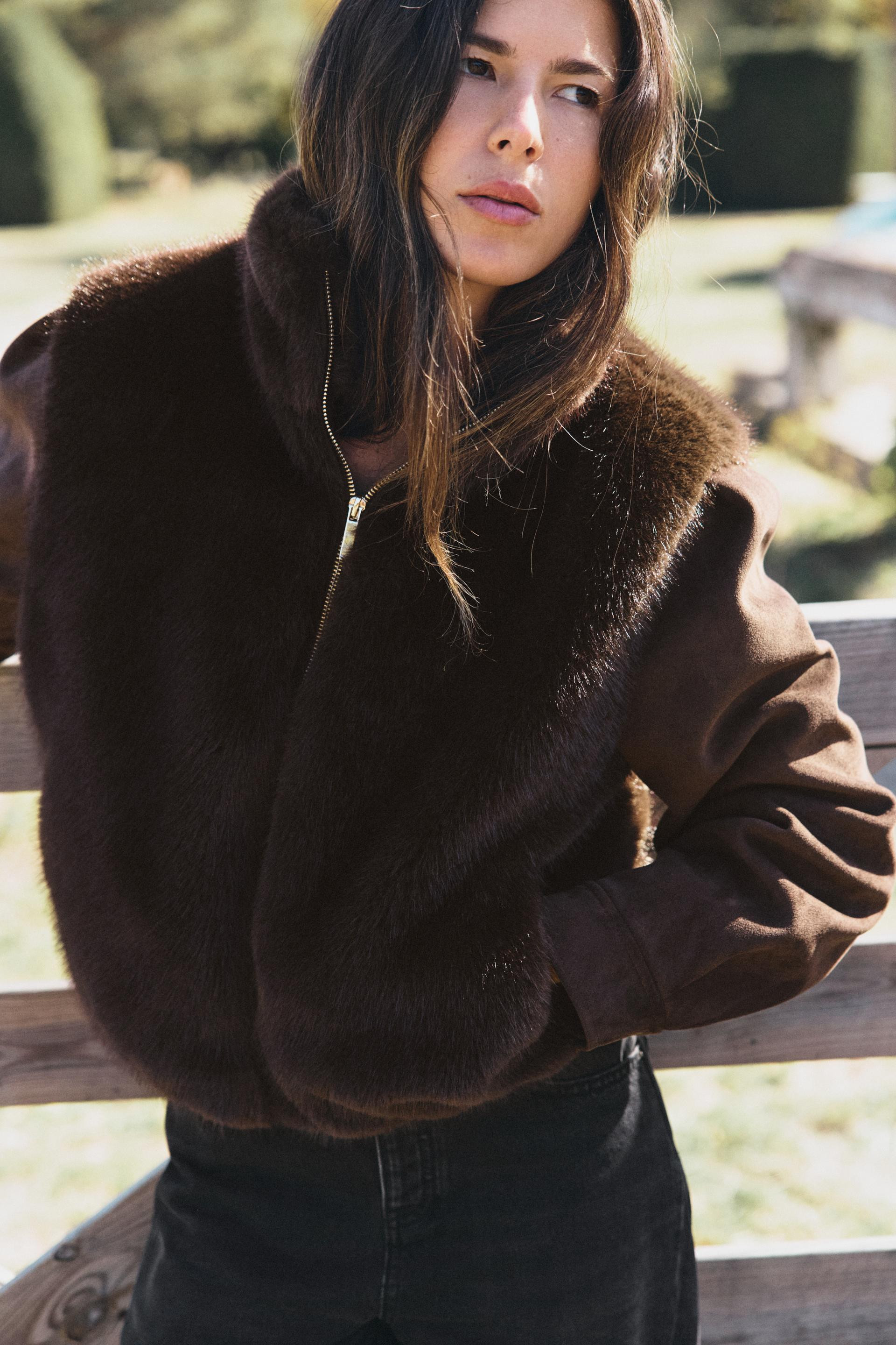 Zara - Faux Fur Zip Vest - Women - Taupe Brown - Women | Zara US