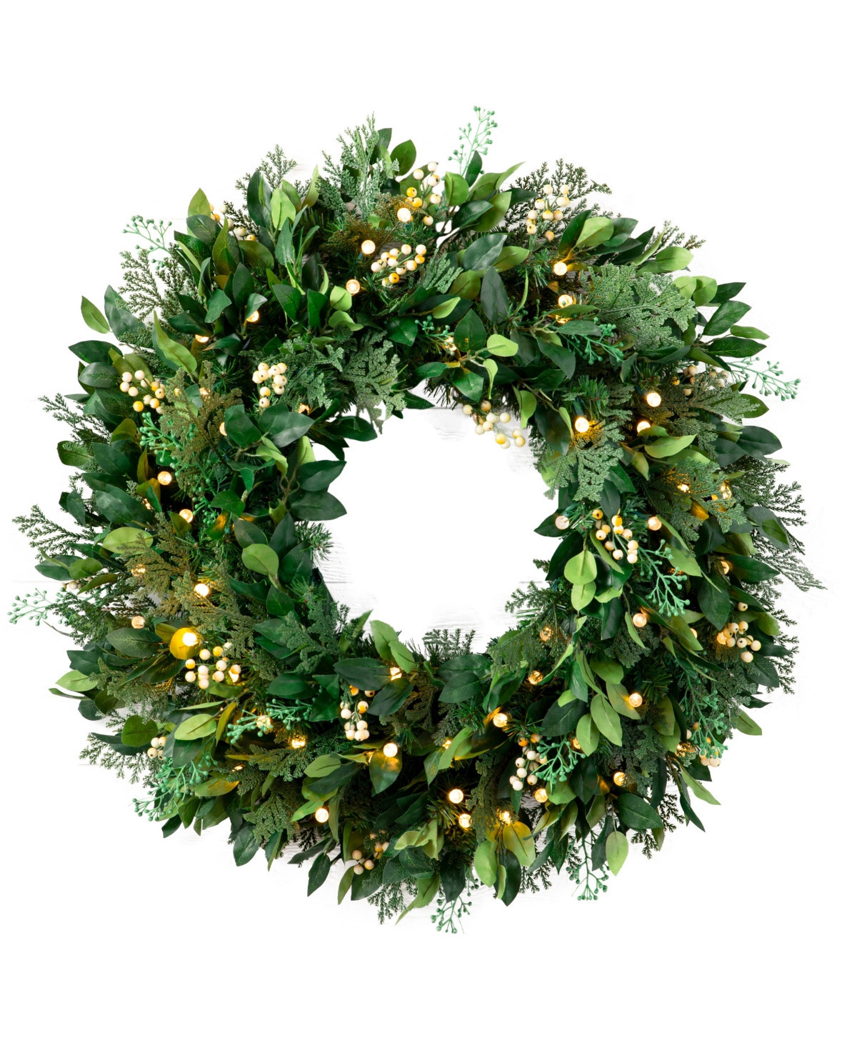 Balsam Hill 24" Outdoor Berry Cypress Pre-Lit Wreath - Green | Macy's