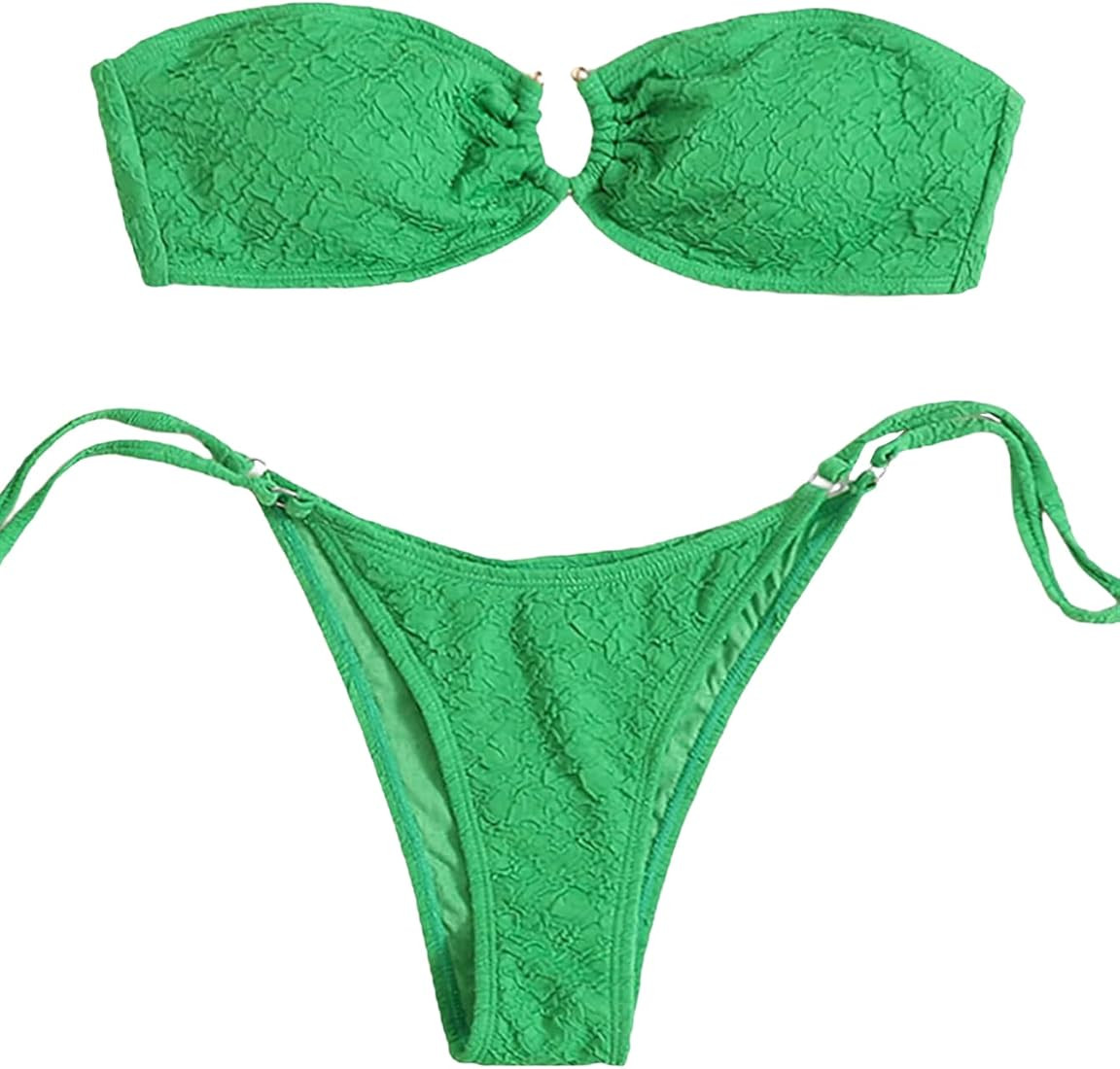 MakeMeChic Women's Bandeau Tie Side Bikini Set High Cut 2 Piece Swimsuit Bathing Suit | Amazon (US)