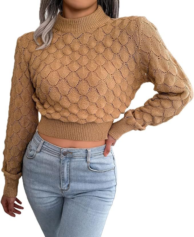 Crop Top Sweaters for Women Trendy Long Sleeve Cutout Turtle Neck Stylish Jumper Knitted Winter F... | Amazon (US)