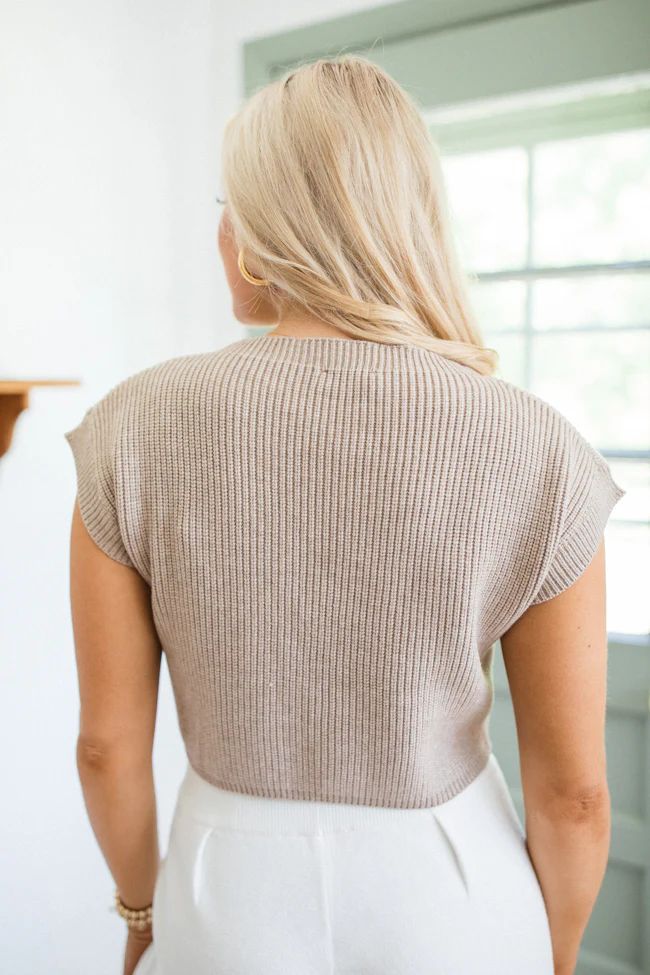 The One I Want Taupe Short Sleeve Pocketed Sweater | Pink Lily