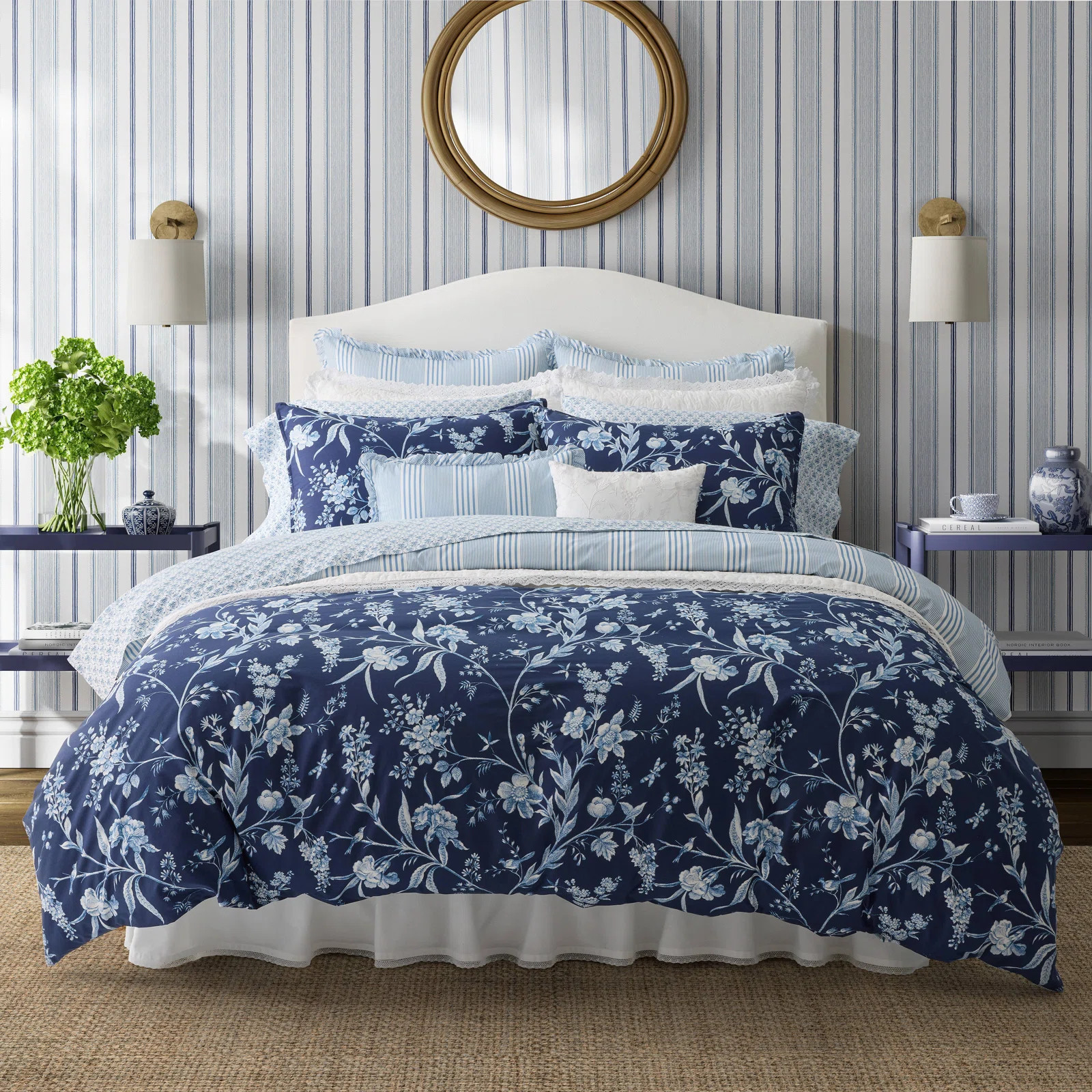 Laura Ashley Branch Toile Cotton Blue Duvet Cover Bonus Set | Wayfair North America