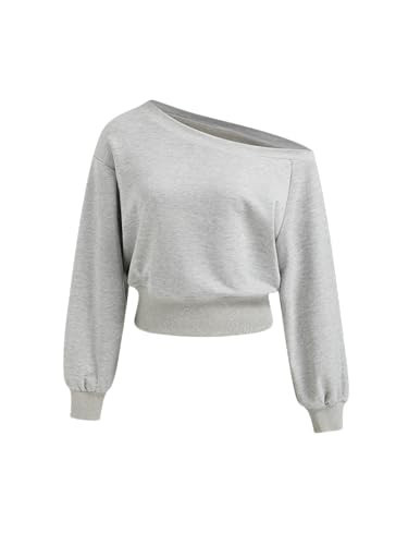 CIDER Off Shoulder Sweatshirt for Women Basic Casual Long Sleeve Pullover Fall Fashion Grey | Amazon (US)