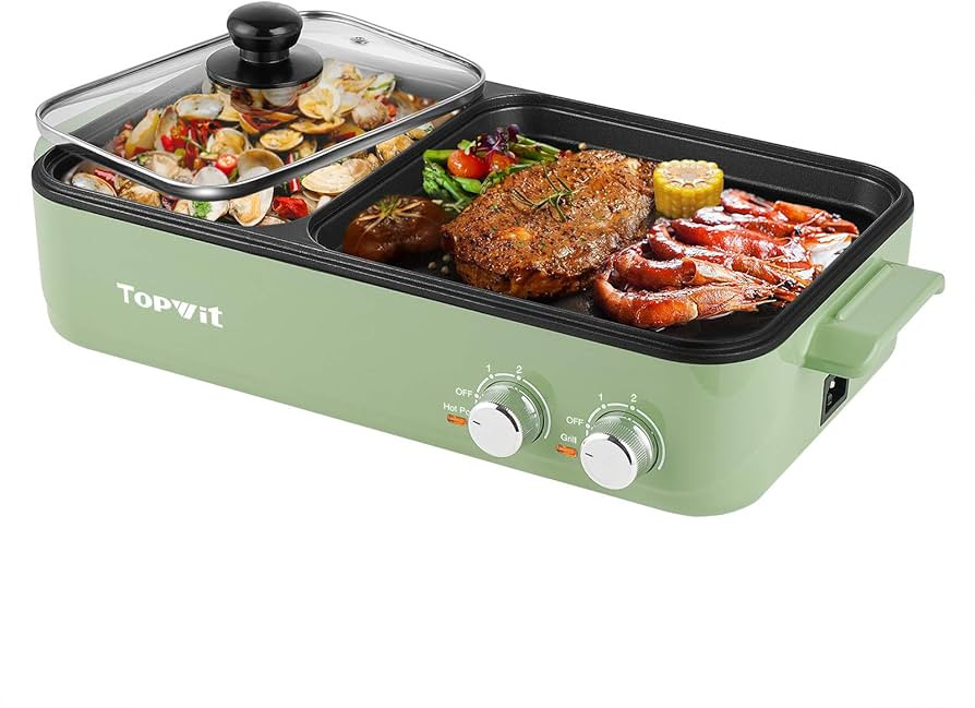 Topwit Hot Pot Electric with Grill, 2 in 1 Indoor Non-Stick Electric Pot and Griddle for Korean B... | Amazon (US)