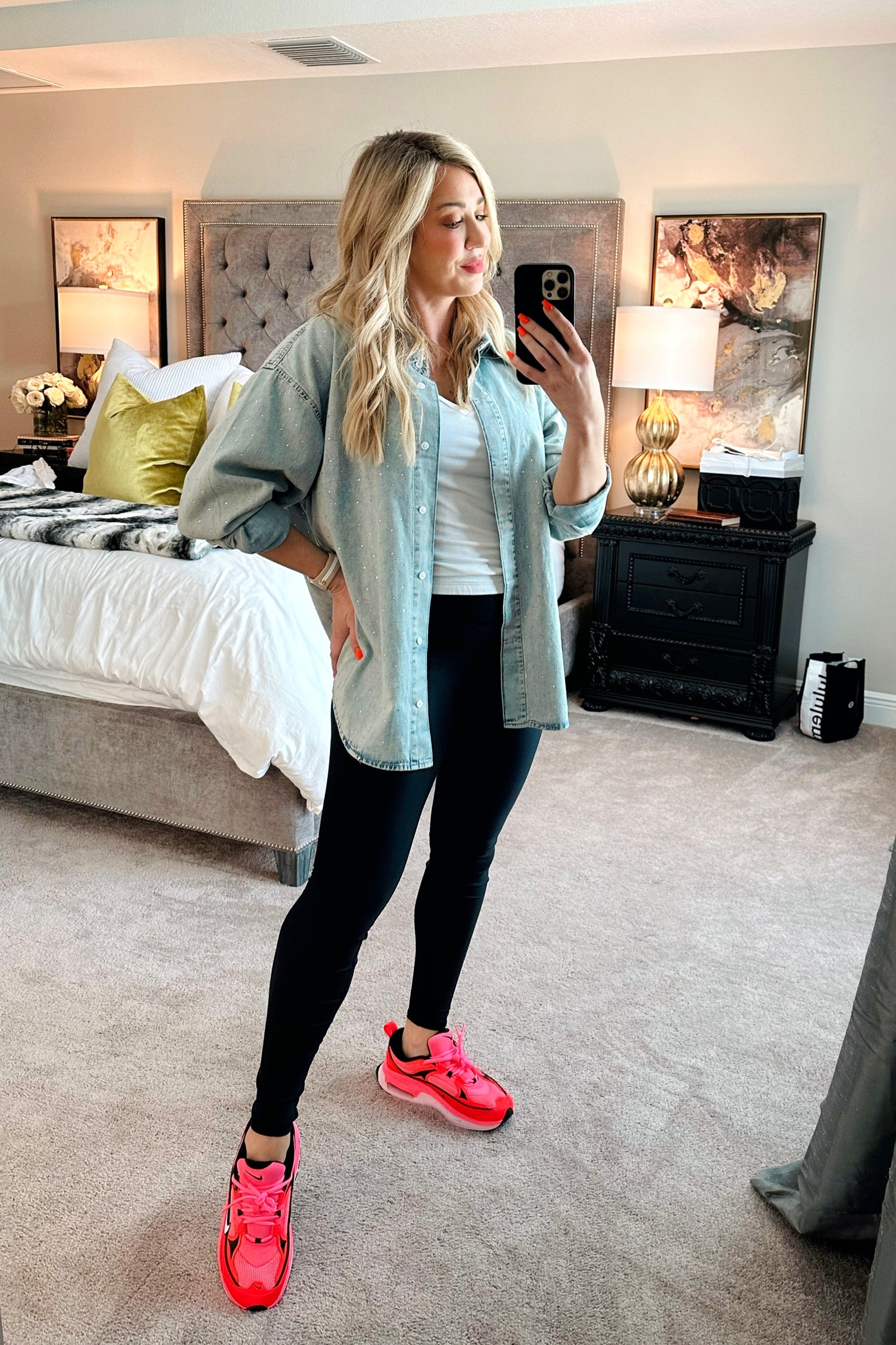 This crystal denim shirt is an oversized fit. I’m wearing my normal size- medium  