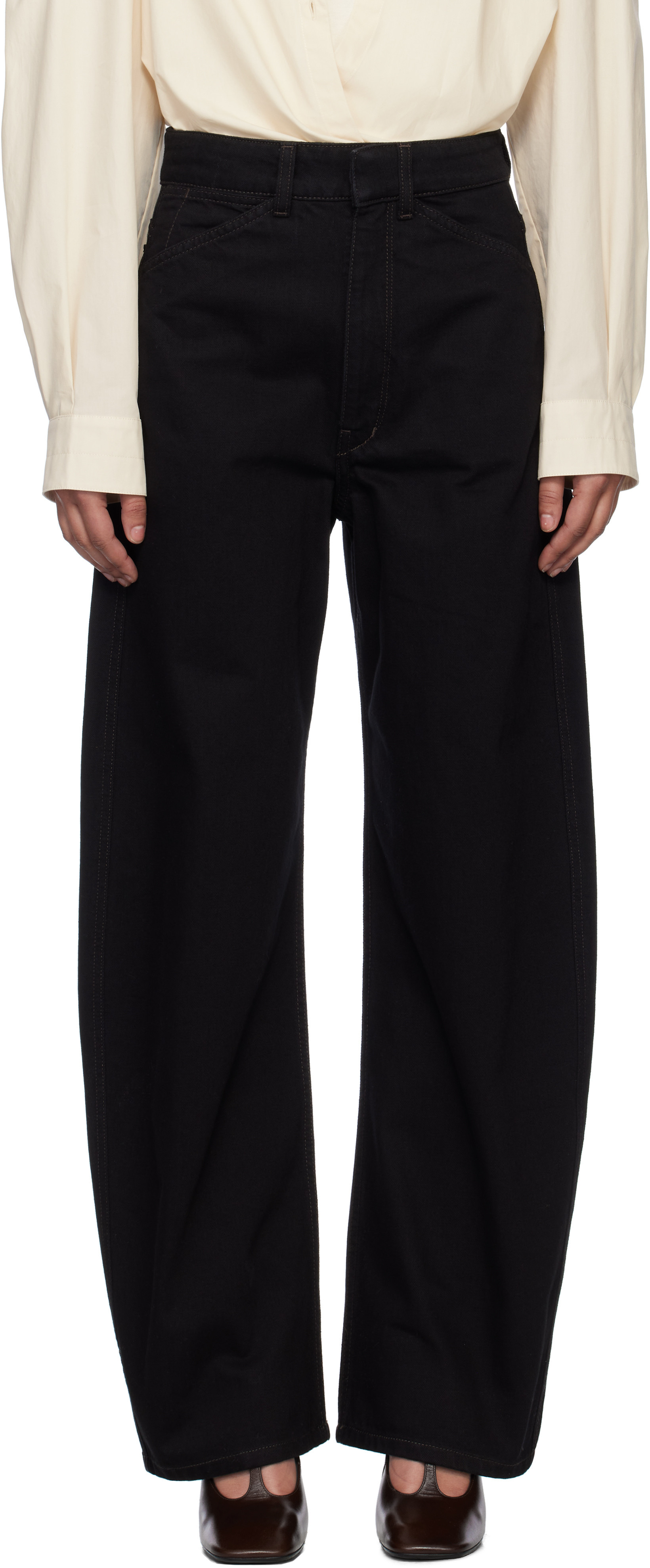 LEMAIRE Black High Waisted Curved Jeans | SSENSE