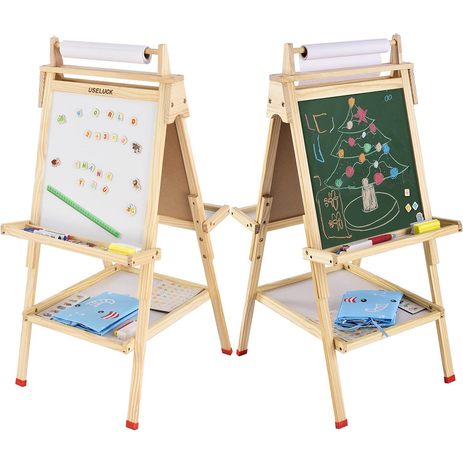USELUCK Kids Easel with Paper Roll，Double-Sided Drawing Easel-Dry Erase Board & Chalkboard Standing  | Amazon (US)