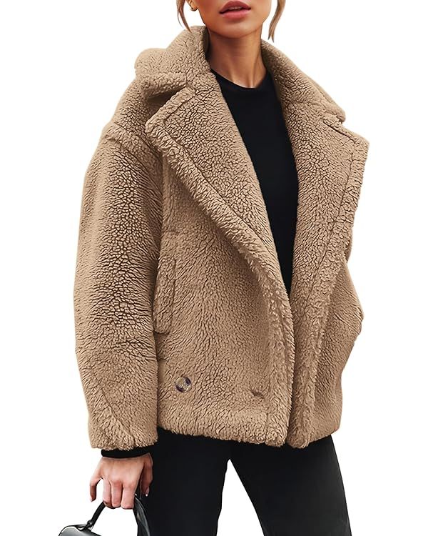 PRETTYGARDEN Womens 2023 Winter Fashion Sherpa Coats Lapel Fleece Jacket Long Sleeve Pockets Faux... | Amazon (US)