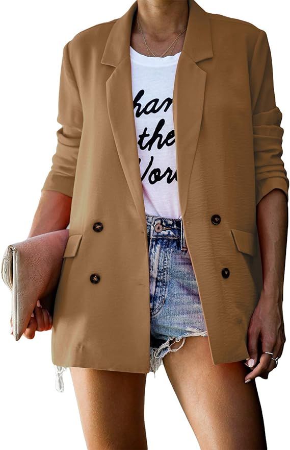 kenoce Womens Casual Basic Work Office Blazer Elegant Long Sleeve Open Front Cardigan Jacket | Amazon (US)
