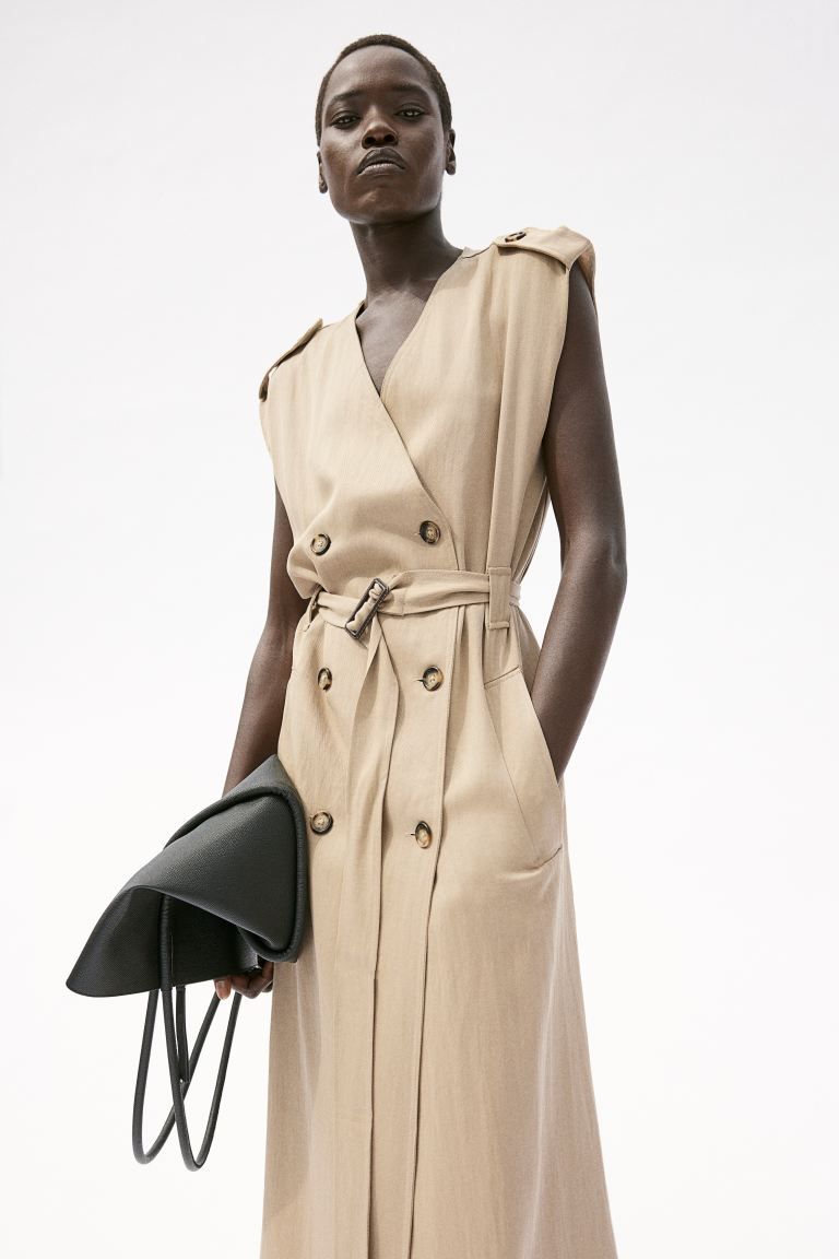 Trench Dress - V-neck - Sleeveless - Beige - Ladies | H&M US | H&M (US + CA)