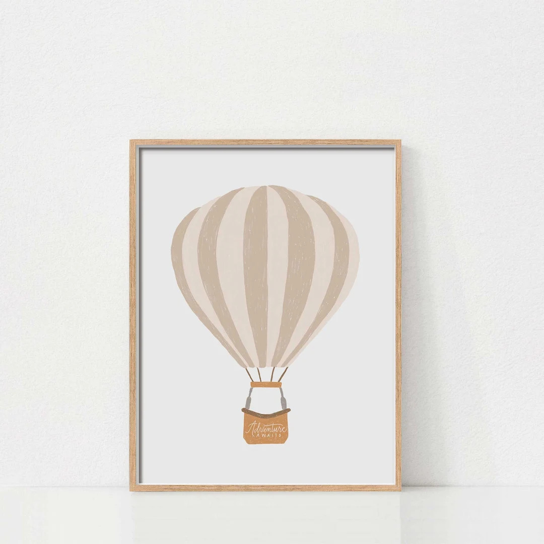 Earth Tone Hot Air Balloon Print, Printable Wall Art, Adventure Nursery, Earth tone Print, Beige ... | Etsy (US)