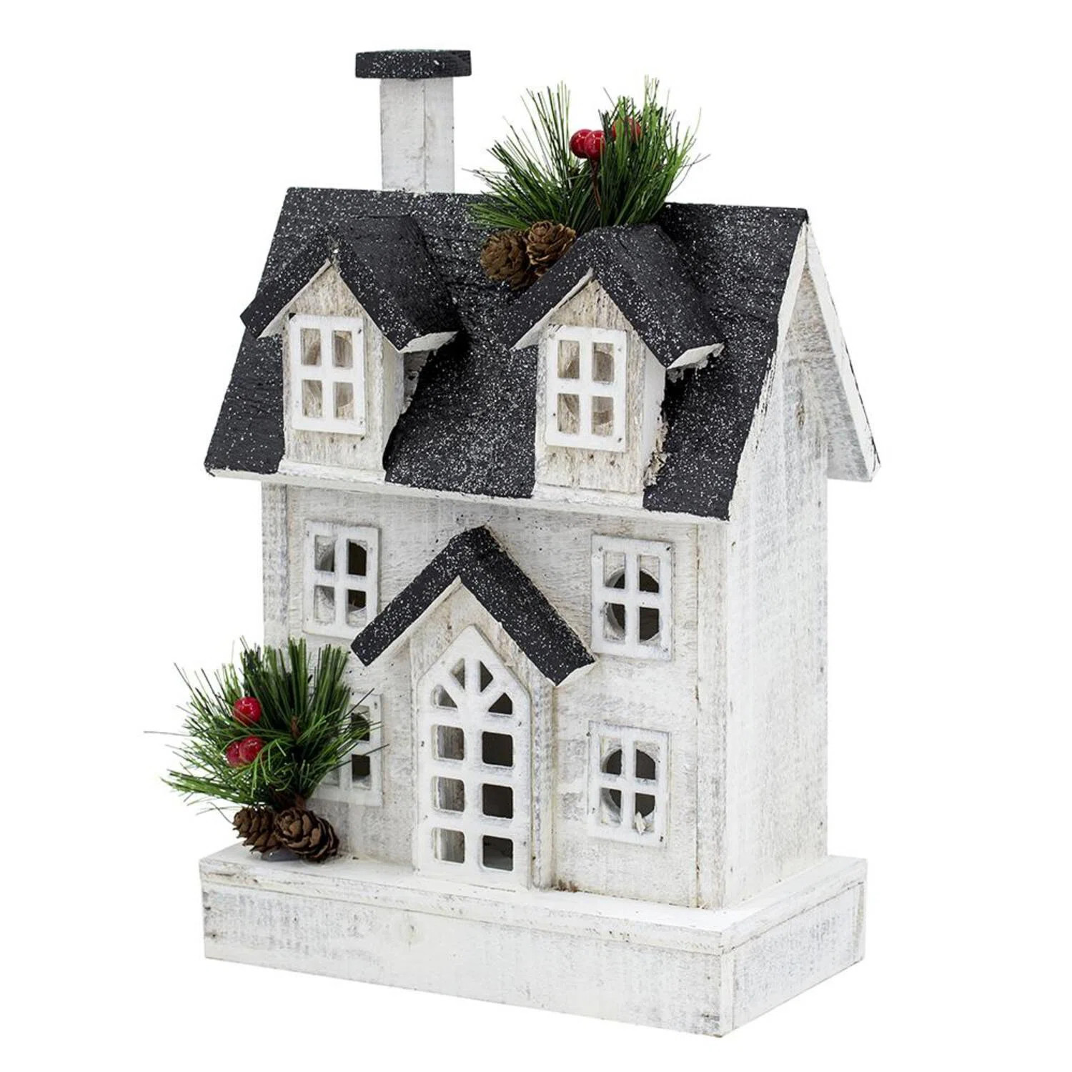 Wooden House with Light - 8.3x4.3x12.5" - White/Black | Wayfair North America