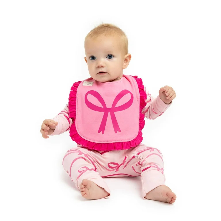 Paris Hilton x Monica + Andy Organic Cotton Baby Ruffle One-Piece and Bib Set, Sizes 0/3 Months-1... | Walmart (US)