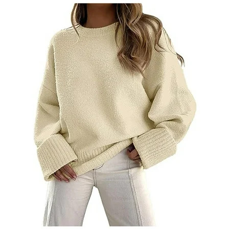 Sweaters for Women Sweater Women Sweater Pullover Loose Round Neck Beige Sweaters M | Walmart (US)