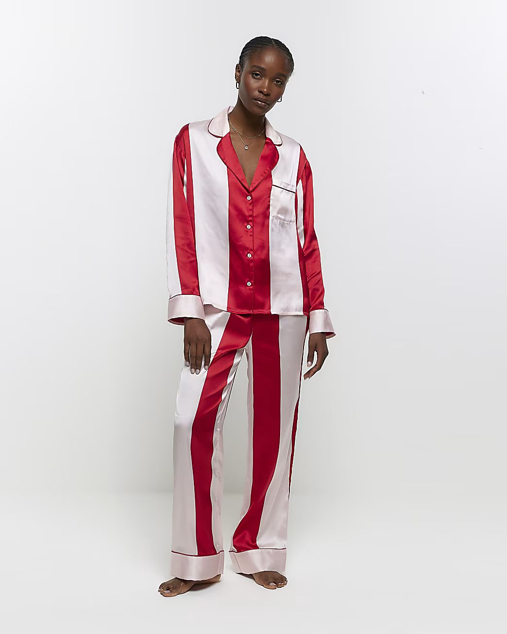Red satin stripe pyjama trousers | River Island (UK & IE)
