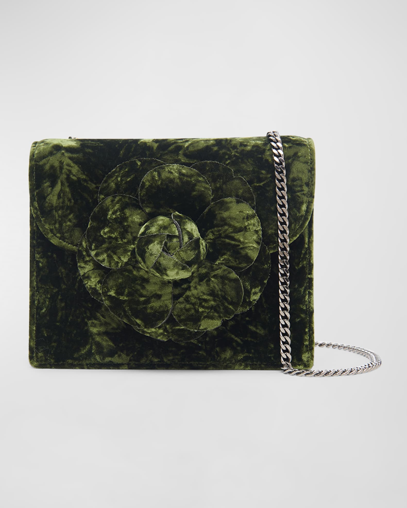 Oscar de la Renta Mini Flower Velvet Chain Crossbody Bag | Neiman Marcus