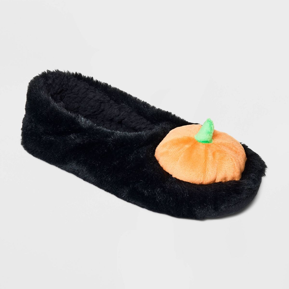 Women's 3D Pumpkin Faux Fur Pull-On Slipper Socks with Grippers - Hyde & EEK! Boutique™ Black/O... | Target