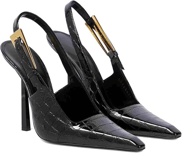THESHY Women's Slingback Stiletto High Heels Square Toe Metal Buckle Pumps Backless Patent Leathe... | Amazon (US)