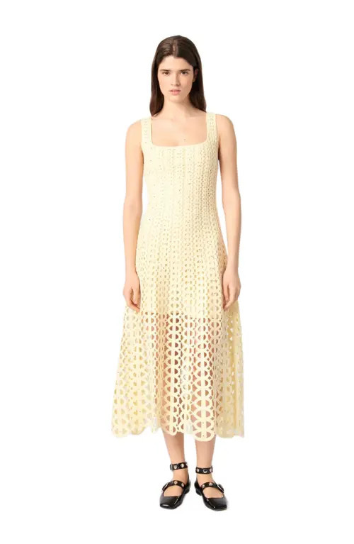 maje Rhinestone crochet maxi dress in Yellow at Nordstrom, Size 34 Eu | Nordstrom