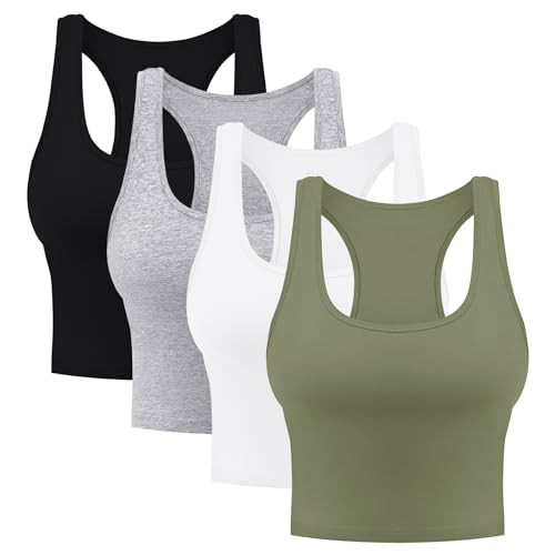4 Pieces Women's Crop Tops Cotton Basic Tank Tops Racerback Sleeveless Sports Workout Crop Tank T... | Amazon (US)