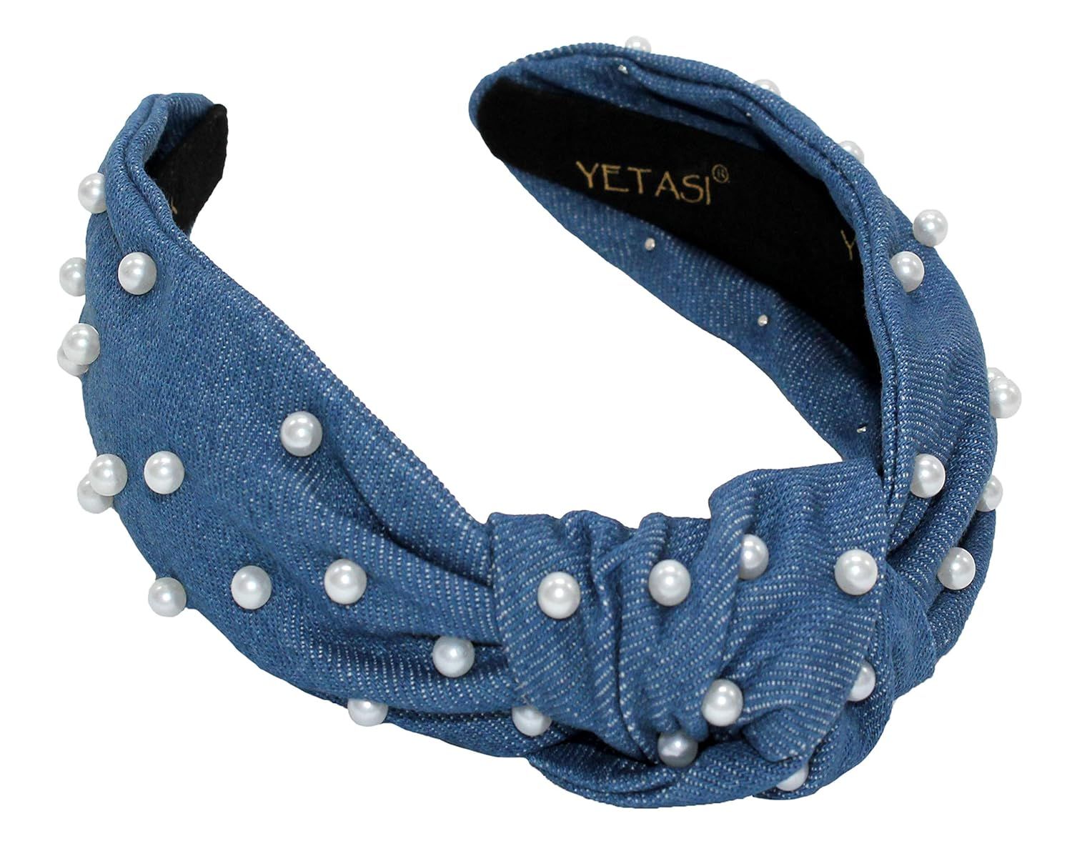 YETASI Blue Headband is Trendy. Knotted Headband for Women is a Comfy Denim Pearl Headbands for W... | Amazon (US)