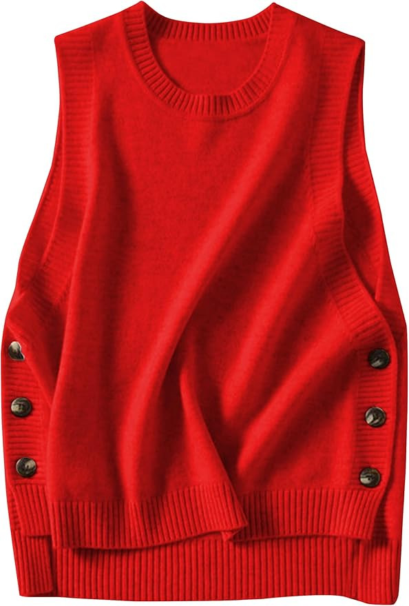 HangNiFang Women's Round Neck Sleeveless Pullover Ribbed Knit Sweater Vest Top | Amazon (US)