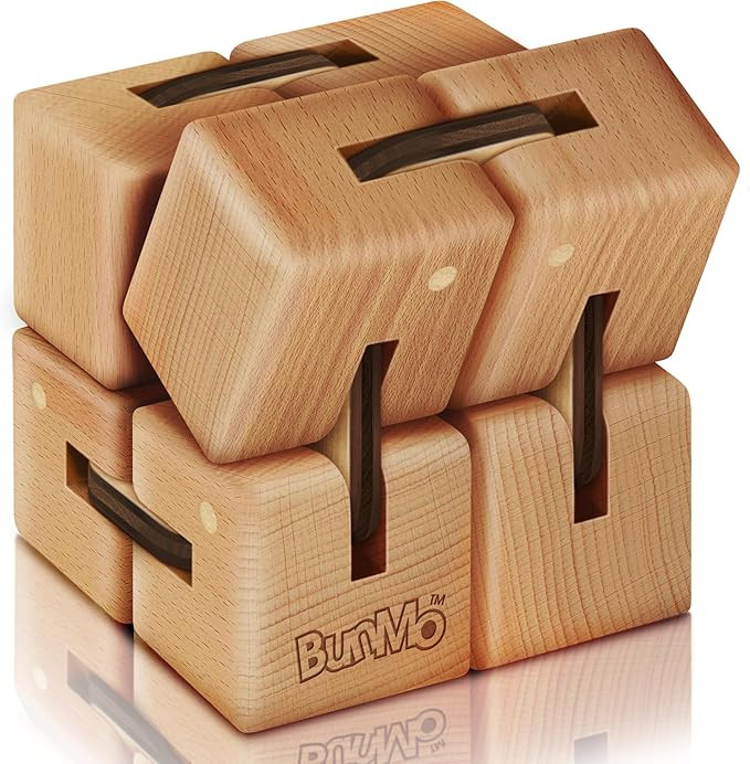 BunMo Wooden Fidget Cube – Beechwood Infinity Cube Fidget Toy, Larger One Pack – Smooth Foldi... | Amazon (US)