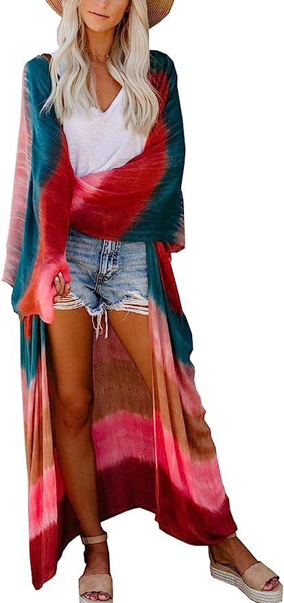 Chunoy Women's Chiffon Kimono Loose Cardigan Lightweight Cover Up | Amazon (US)