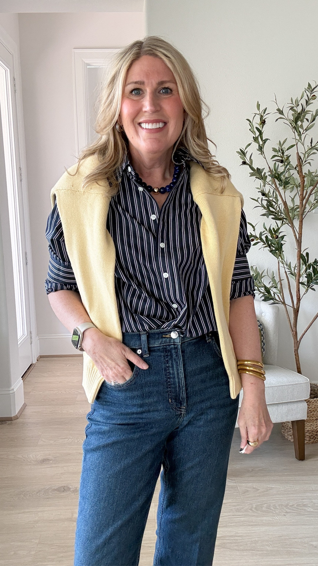 Shirt is oversized. Cotton. SO GOOD! Go with your regular size.
Denim run tts. Stretchy. Tummy panel. 
Size up one if you want a roomy fit. 
@Spanx 
#partner

#LTKootd #LTKgrwm #LTKOver40