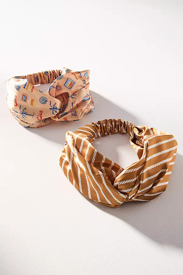 Frasier Sterling Sardine Printed Satin Twist Headbands, Set of 2 | Anthropologie (US)