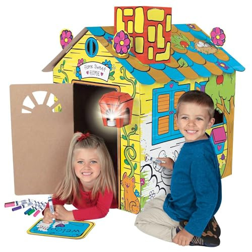 ArtSkills Color Your Own Cardboard Playhouse, Cardboard House to Color for Kids, Indoor Coloring Playhouse with Markers & Stickers, Arts and Crafts Activity for Kids | Amazon (US)