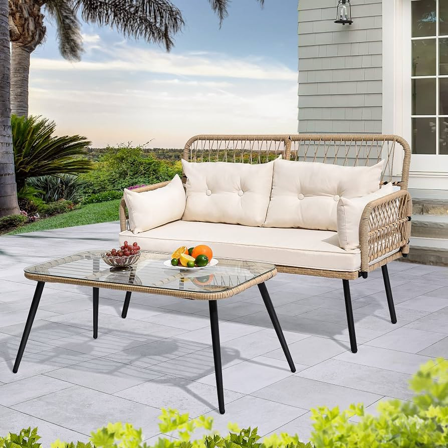 YITAHOME 2-Piece Patio Furniture Wicker Outdoor Loveseat, All-Weather Rattan Conversation for Bac... | Amazon (US)