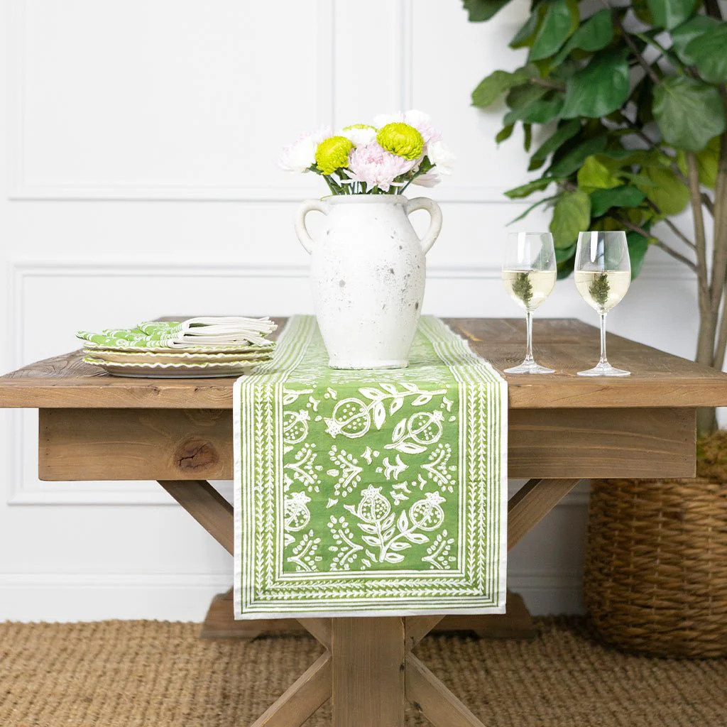 Pomegranate Green Table Runner | Pomegranate