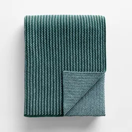Birds Eye Stripe Emerald Knit Throw Blanket | Unison
