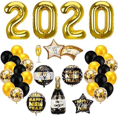 SAVITA 37 PCS Banner of 2020 Balloons New Year Decorations Hanging Party Swirls New Years Eve Par... | Amazon (US)