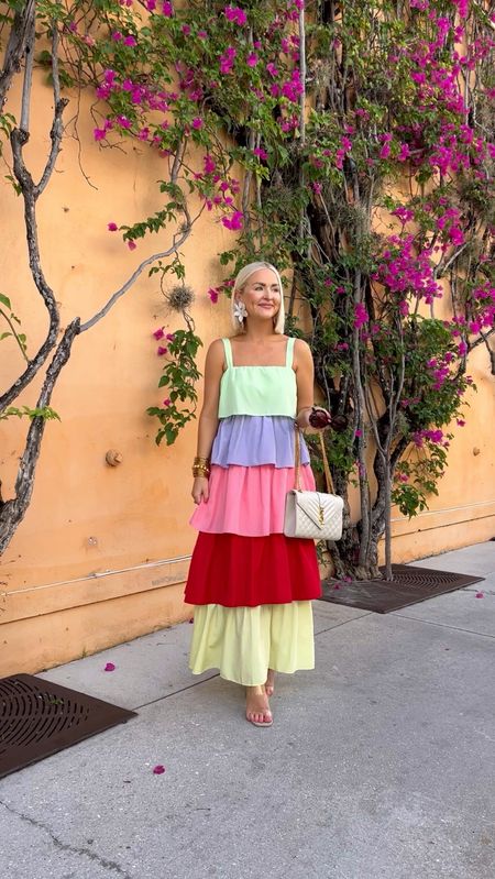 20% off with HAPPY20 / rainbow ruffle tier dress / fiesta dress / Cinco de Mayo dress 
Size: XS 

#LTKFestival #LTKparties #LTKstyletip