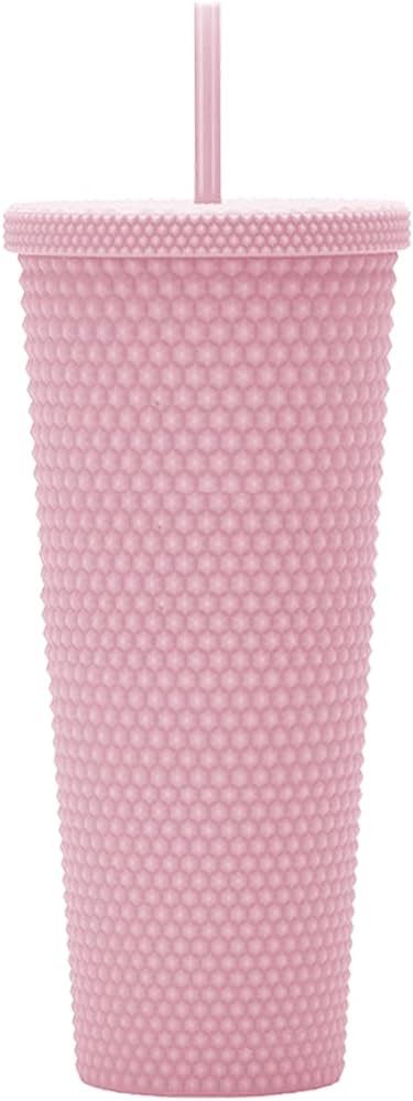 24oz Fully Studded Tumbler.Matte Light Pink Studded Tumbler with Lid and Straw.Reusable Double Wa... | Amazon (US)