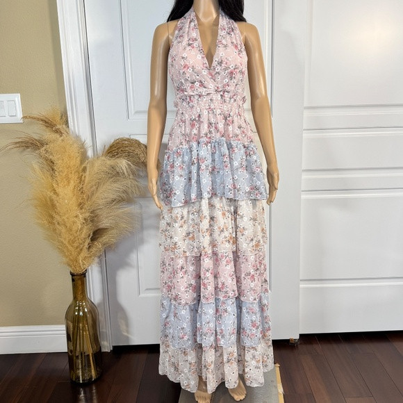 FLORAL EYELET HALTER TOP MAXI DRESS | Poshmark