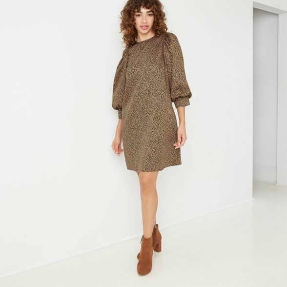 Women's Puff 3/4 Sleeve Crewneck Dress - A New Day™ | Target